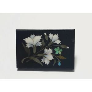Antique Italian Pietra Dura Inlaid Stone White Flowers Pin Brooch Chipped